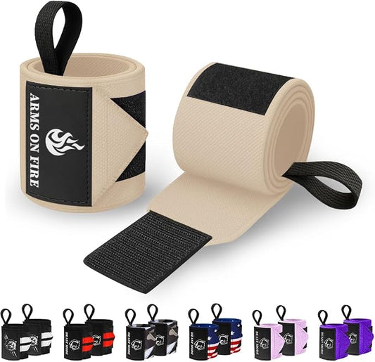 TECEUM Elastic Cotton Weightlifting Wrist Wraps with Thumb Loops, 1 Pair