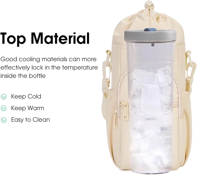 sportsnew 40oz Insulated Crossbody Water Bottle Bag Gym Hiking Phone Pocket | Water-resistant Lining, Padded Strap, Top Handle, Drawstring, Phone Pocket, Elastic Slots, Built-In Key Clip for Gym Walking