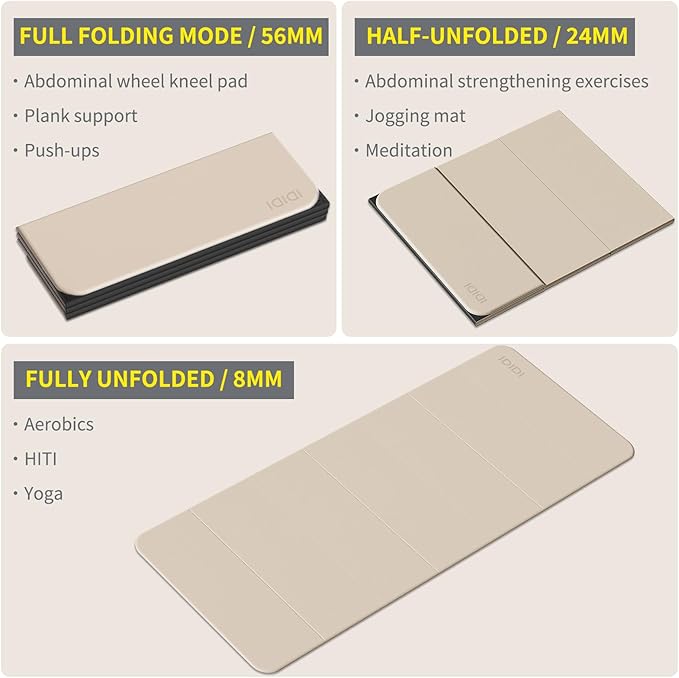 Foldable Yoga Mat Extra Large 74"×31.5" | Double-Sided Non-Slip,Extra Wide Foldable Design,8mm Extra Thick,Exercise Mat for Home, Studio and Travel Use