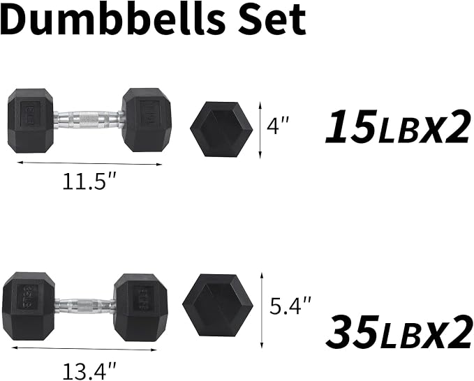 Hex Dumbbells Set for Home Gym – PVC/PEV Coated, Anti-Roll Design, Non-Slip Grip, Cast Iron Core – Versatile Strength Training Weights, 100LB Total (25LB×2+30LB×2)