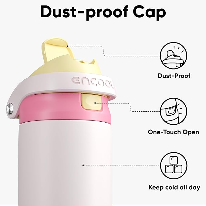 ENCOOL Leakproof Insulated Water Bottle with Straw Dual-Sip Water Bottle Bag-Safe Design for Work, Commute & Gym – Keeps Drinks Cold All Day, 24 oz, Butter Rose