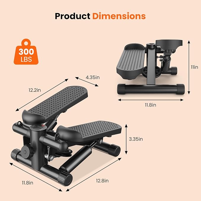 Sweetcrispy Mini Stair Steppers with Resistance Bands for Exercise at Home, Portable Exercise Twist Stepper Machine for Full Body Workout, 300LBS Capacity
