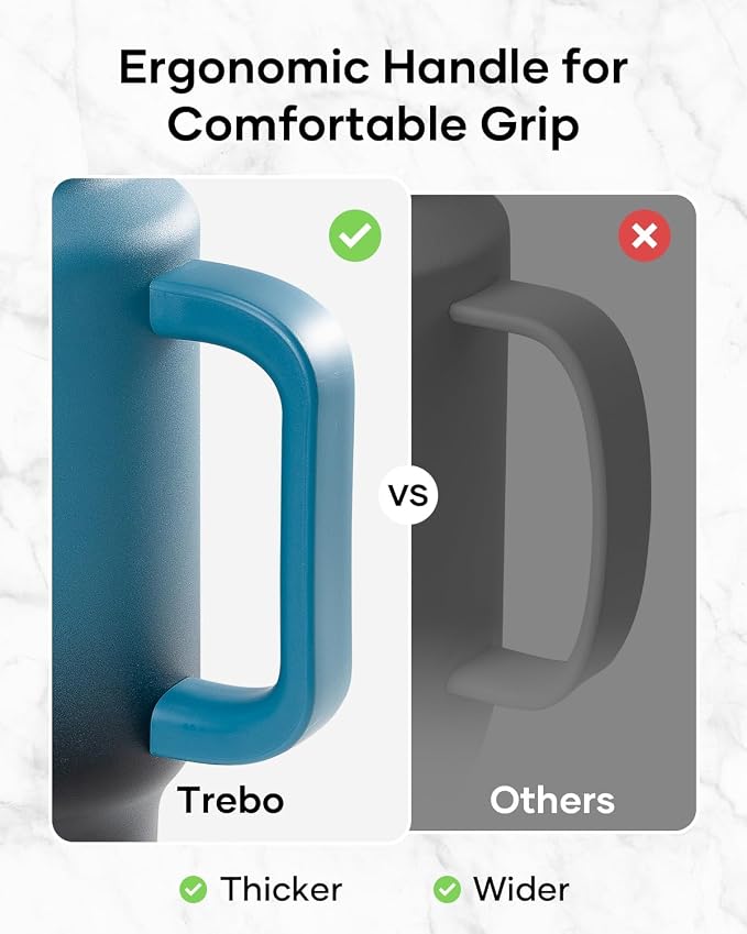 Trebo Insulated Water Bottle 40 oz Fits in Car Cup Holder with Side Handle | Stainless Steel Metal Tumbler with Straw Spout Lids, Triple-Wall Vacuum Copper Plated, Cold 48 Hrs Hot 24 Hrs for Travel, Gym