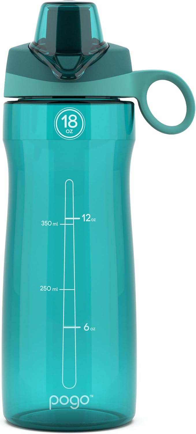 Pogo BPA-Free Tritan Plastic Water Bottle with Chug Lid,18 Oz, Teal | Leakproof water bottle with chug lid and carry handle. BPA-free, great for travel, school, outdoors, and gym.