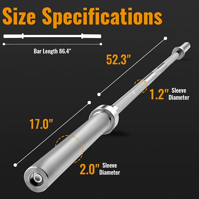 PayLessHere | 7ft Olympic Barbell | 700LB Capacity | Chrome Steel Bar | with Knurled Grip, Rotating Sleeves, 2 Clamps | Anti-Rust Finish | For Gyms, Home Gyms, Weightlifting & Powerlifting