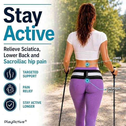 PlayActive Sacroiliac SI Joint Hip Belt - Lower Back Support Brace for Men and Women - Pelvic Support Belt - Trochanter Belt - Sciatica Pelvis Lumbar Hip Pain Relief (Regular)