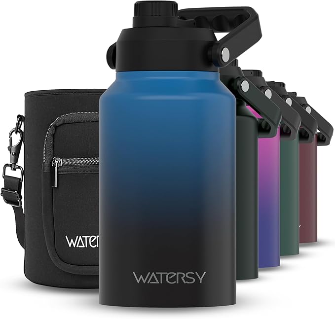 WATERSY 2/3 Gallon Water Bottle Insulated(Cold for 48 Hrs),BPA Free&Leak Proof,87oz Stainless Steel Water Jug/Flask,Big thermo,Large Water Bottle with Handle for Gym,Hiking,Camping,Gradient Blue