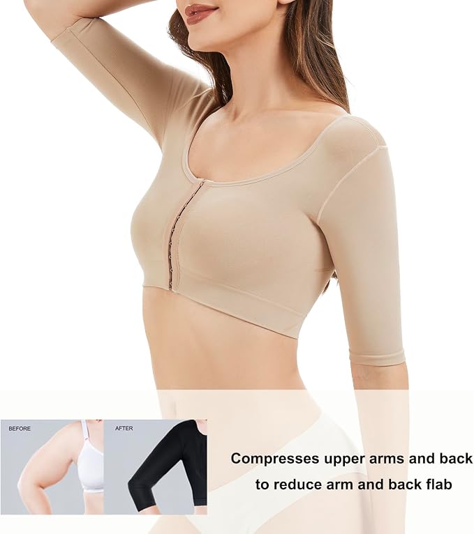 KSKshape Arm Shaper for Women Post Surgery Arm Lipo Compression Sleeves Front Closure Shapewear Bra Posture Corrector