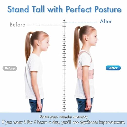 Back Brace Posture Corrector for Kids Teenagers Women, Adjustable Upper Back Straightener Lumbar Support Belt for Student Boys Girls Hunchback Scoliosis Pain Relief Spine Corrector (Pink, Small)