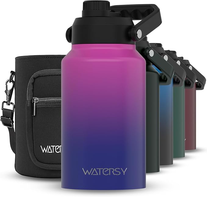 WATERSY 2/3 Gallon Water Bottle Insulated(Cold for 48 Hrs),BPA Free&Leak Proof,87oz Stainless Steel Water Jug/Flask,Big thermo,Large Water Bottle with Handle for Gym,Hiking,Camping,Gradient Purple