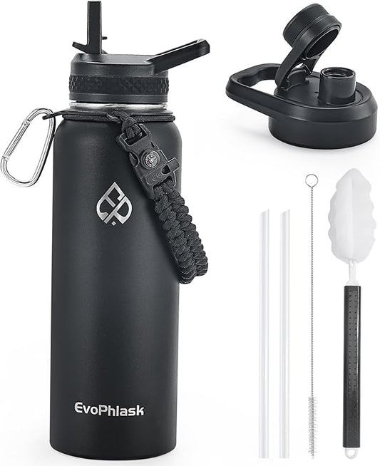 40 oz Insulated Water Bottle(Cold for 48Hrs), Matte Black | Stainless Steel, BPA Free, Leak Proof, Large Metal Water Jug, For Sport, Hiking, Camping, Travel