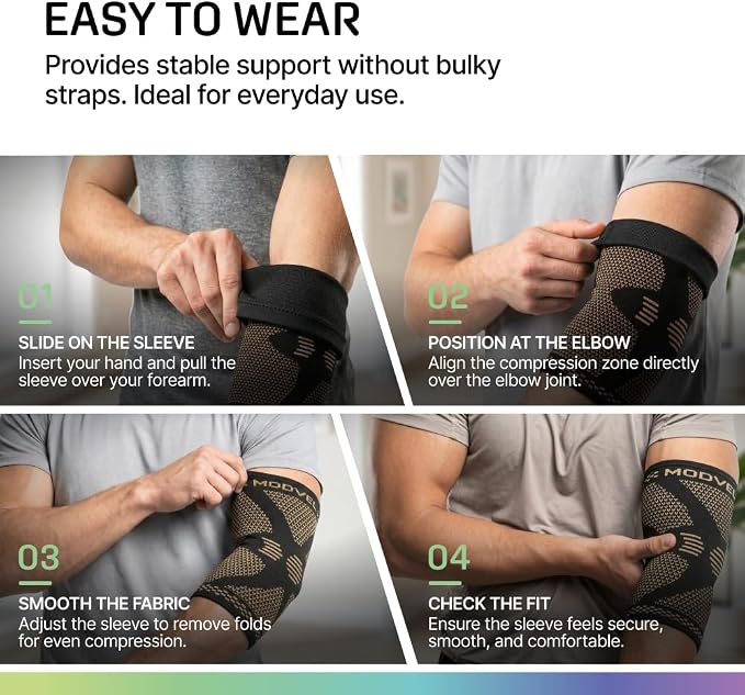 Modvel 2 Pack Elbow Brace - Golfer's Elbow Compression Sleeve Support for Joint Pain Relief, Recovery, Tendonitis Braces, Tennis Elbows Brace For Men & Women, Workout & Weightlifting Arm Wrap