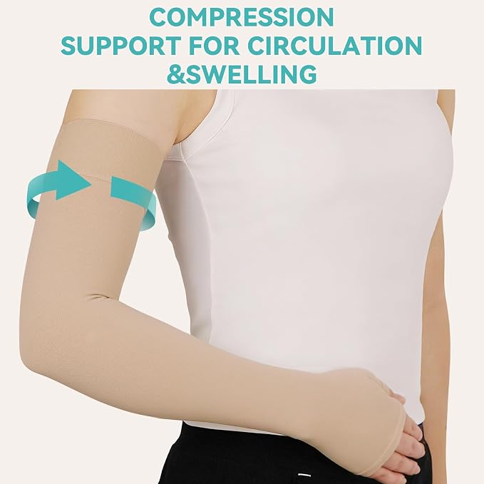 Lymphedema Compression Arm Sleeves for Women Men 20-30 mmHg, Single | Graduated Compression Full Arm Support for Arthritis,Bursitis, Edema with Gauntlet
