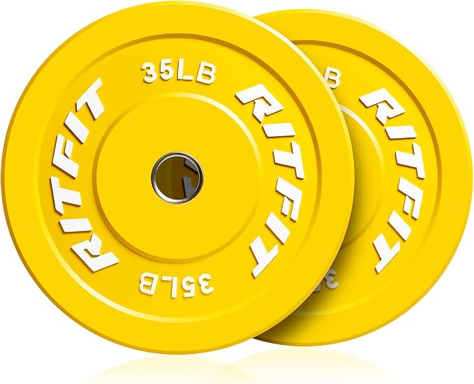 RitFit Color Coded Bumper Plate, Olympic Bumper Plate for Barbell, 2-Inch Bumper Weight Plates With Steel Insert, rubber weight plates for Strength Training in Home Gym