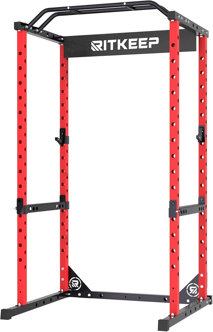 RitKeep Power Rack, Adjustable Multi-Function Squat Rack for Home Gym | 3-in-1 Power Cage with 1200LB Capacity, J-hooks, safety bars and multi-grip pull-up bar for strength training -RMAX 2250
