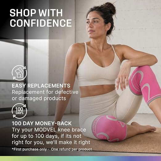 Modvel 2 Pack Knee Brace for Women - Knee Support for Walking, Knee Compression Sleeves for Pain Relief, Knee Sleeves for Women, Knee Brace for Sports, Workouts & Arthritis