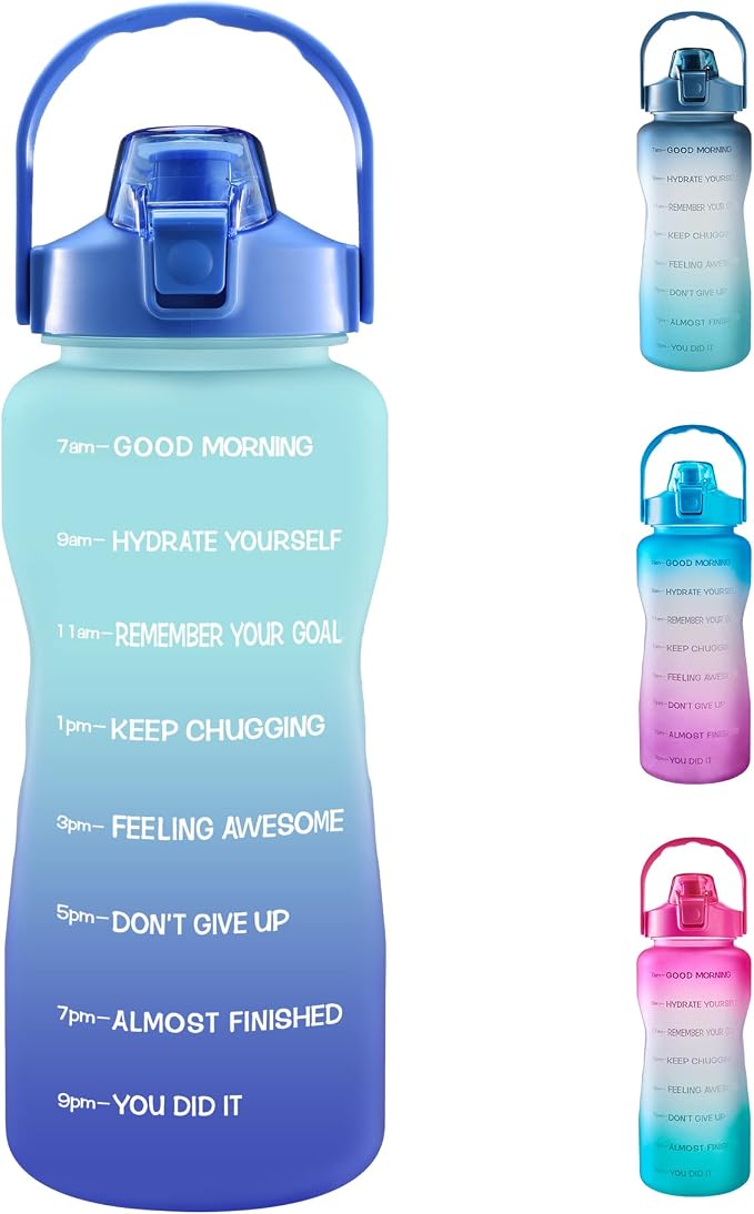 EYQ 64oz/128oz Leakproof Free Drinking Water Bottle with Motivational Time Marker BPA Free for Fitness, Gym and Outdoor Sports