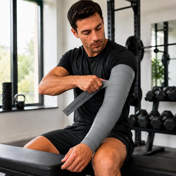 Extra Long Compression Floss Band, 14.8 ft x 2 in Natural Latex Mobility Band for Warm-Up, Recovery, Joint Support, Knees, Ankles, Elbows & Shoulders
