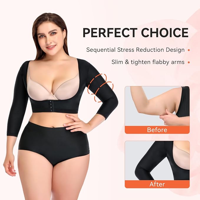 woahee Women's Arm Shaper Plus Size Arm Faja Compression Sleeve Garment Post Surgical Arm Shapewear