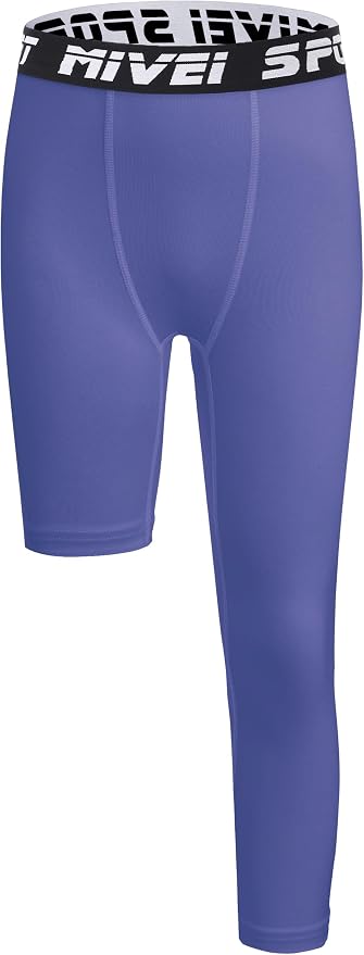 MIVEI One Leg Compression Tights Youth Boys Basketball Leg Sleeve | Kids Compression Pants Girls' Single Leg Tights 3/4 Leggings for Baseball Softball Soccer Running Football, Sports Base Layer