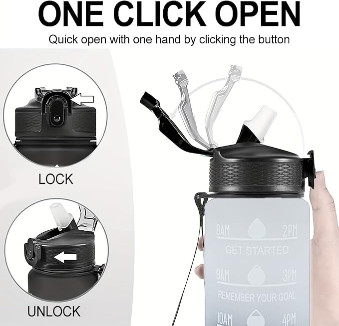 32oz Sports Water Bottle Outdoor, with Drinking Time and Capacity Labels, Sport Water Cups with Straw,BPA Free Leak Proof,for Fitness Gym Running Climbing (Grey black)