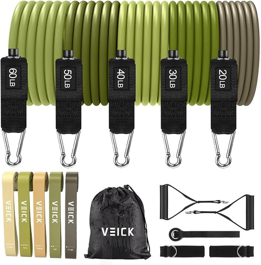 VEICK 10-150LBS Resistance Bands with Handles, Ankle Straps, Door Anchor | Accredited Lab Certified, 100% Natural Latex, Versatile for Yoga, Pilates, Strength, Home Gym