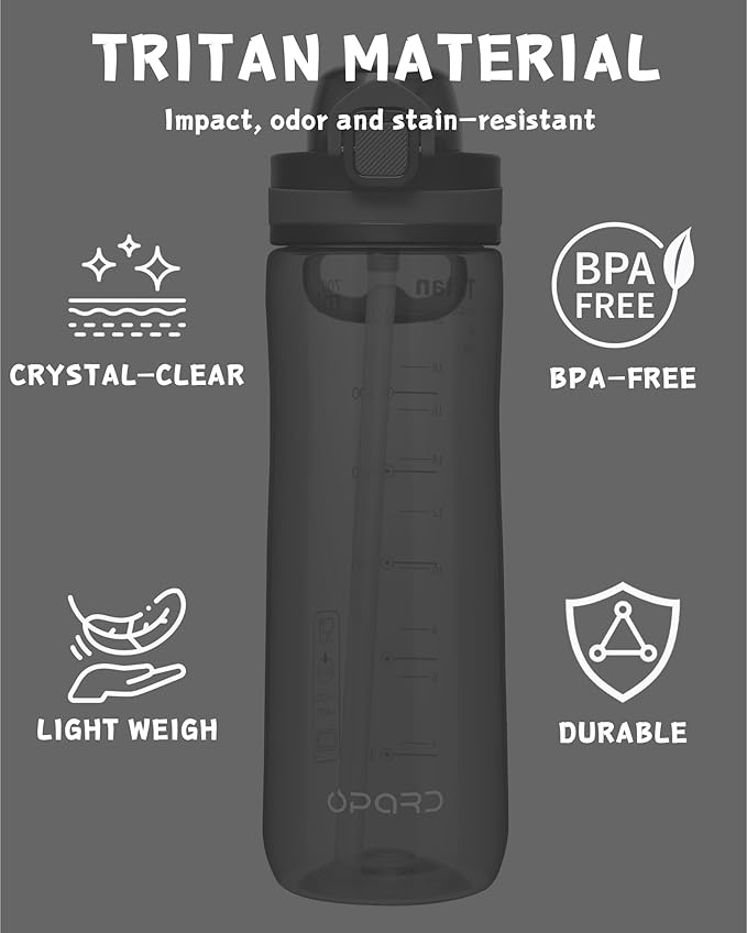 Opard Peak Water Bottle with Straw Cap, BPA-Free, Leak Proof Flip Top Bottle
