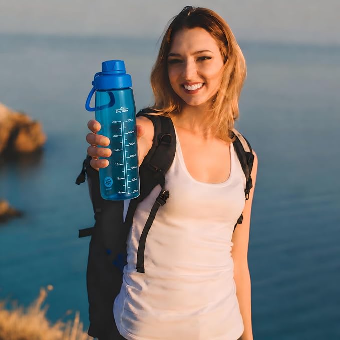 32oz Clear Water Bottle - BPA-Free Tritan Plastic, Fast Flow Spout Lid, Wide Mouth & Leakproof Design Hiking Water Bottle Suitable for Travel, Outdoors, Gym, Travel, Home, School (Blue)