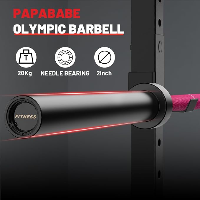 PAPABABE 7ft Barbell 45lb Olympic Barbell 1000/1500lbs Capacity Home Gym | 7ft 45lb 2" Olympic Barbell, 1000/1500lbs Capacity, Hybrid Needle Bearings & Bushings for Squat Curl Deadlift
