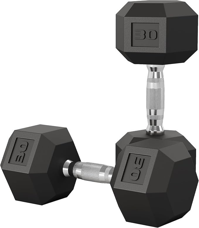 Garvee 5-50 LB Hex Dumbbell Set of 2, Hand Weights Dumbbells Pair | With Cast Iron Core, Rubber Encased Coating and Textured Carbon Steel Handle for Home Gym Strength Training