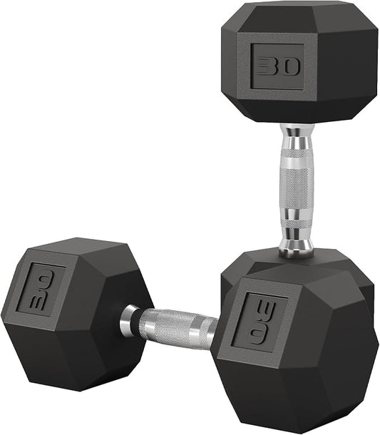 Garvee 5-50 LB Hex Dumbbell Set of 2, Hand Weights Dumbbells Pair | With Cast Iron Core, Rubber Encased Coating and Textured Carbon Steel Handle for Home Gym Strength Training