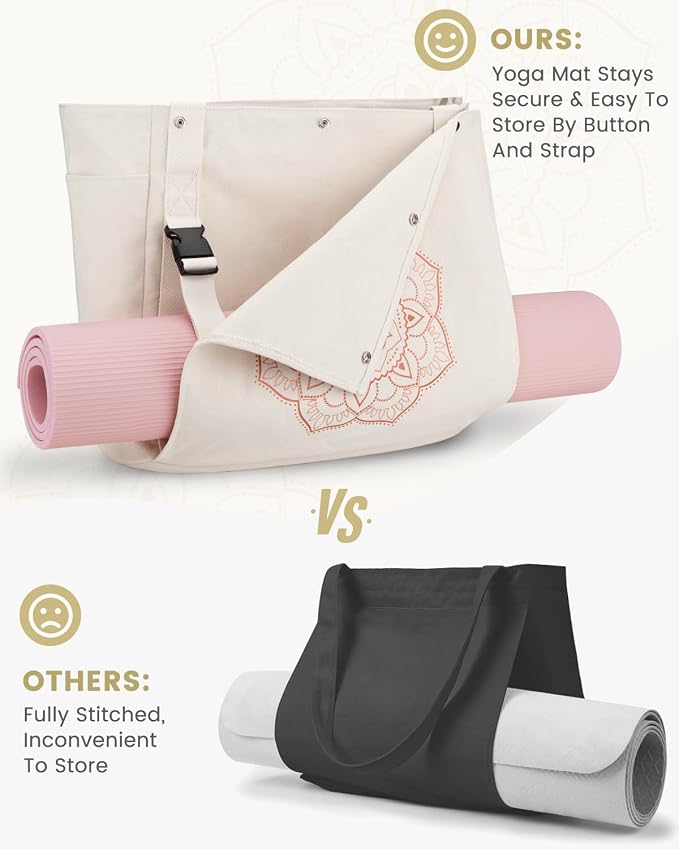 Gonex Yoga Mat Bag For Women Canvas Tote Pilates Gym Bag With Mat Carrier | Front-Opening Quick Access Mat Straps, Durable Cotton Canvas, Machine Washable, Bottle Holder Multi Pockets, Yoga Gym Travel