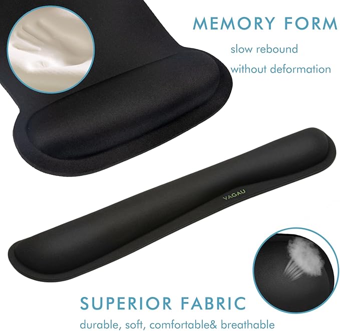 VAGAU Premium Keyboard Wrist Rest and Mouse Pad Wrist Support | Ergonomic Memory Foam Set for Office, Laptop, Mac, Computer and Gaming, Comfortable Typing &Wrist Pain Relief