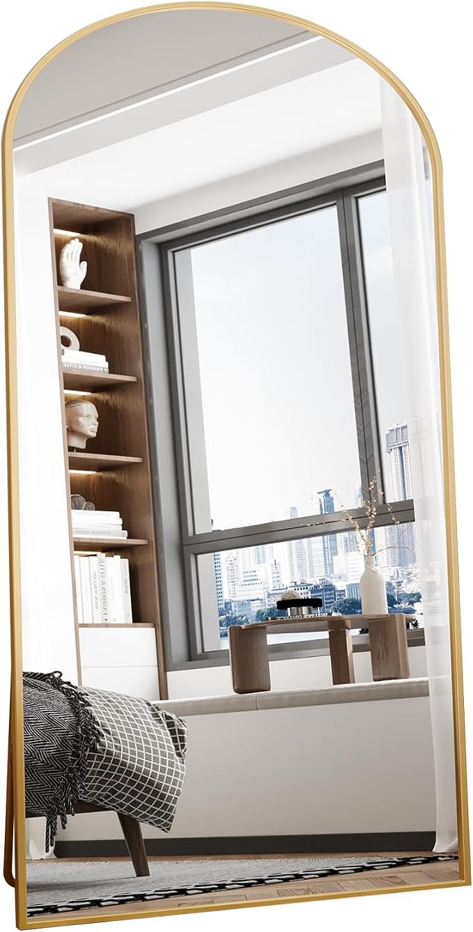 Beauty4U 71" x 32" Arched Full Length Mirror with Stand, Gold Floor Mirror | Large Standing, Leaning, or Wall-Mounted Tempered Full Body Mirror with Metal Frame for Bedroom, Closet, Modern Home Decor