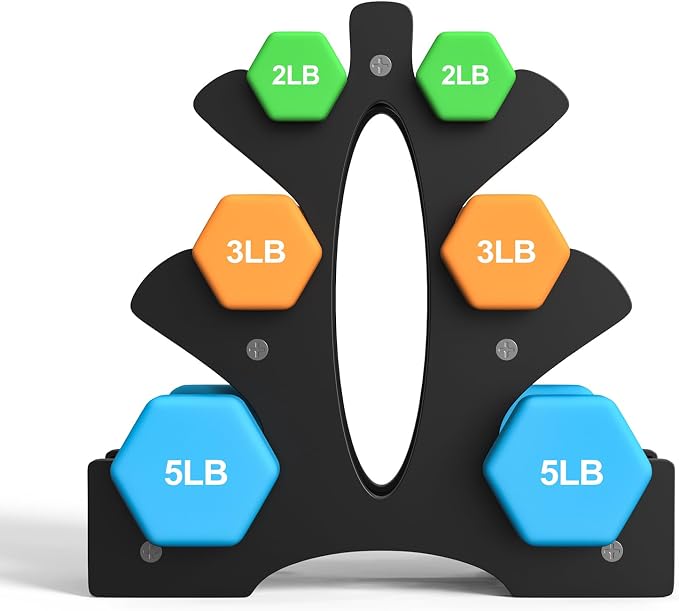 Portzon Dumbbells Neoprene with Non Slip Grip weight for Total Body Workout Compatible with of 2 Set,1-15 LB, Anti-Slip, Anti-roll, Hex Shape