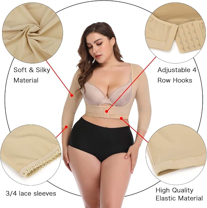woahee Women's Arm Shaper Plus Size Arm Faja Compression Sleeve Garment Post Surgical Arm Shapewear