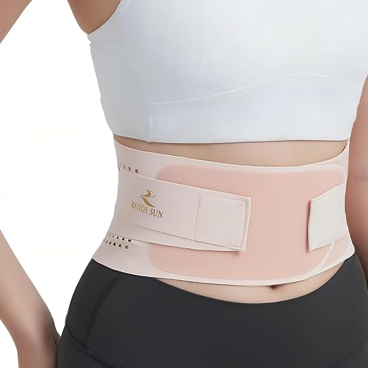 RANDY SUN Ultra Thin Back Braces for Women, Adjustable Lower Back Waist Support Wrap Under Clothes Compression Lower Lumbar Support Belt Breathable Brace, Pink, Medium