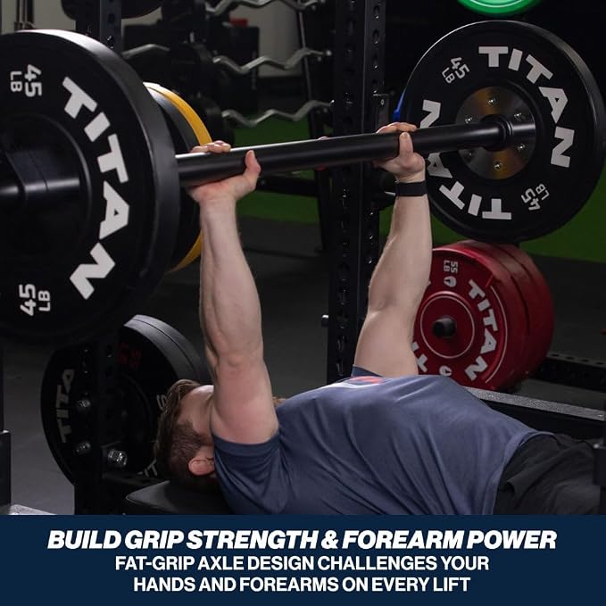 Titan Fitness Axle Barbell, Fat Grip Strength Training, Olympic Bar, Powder-Coated Steel