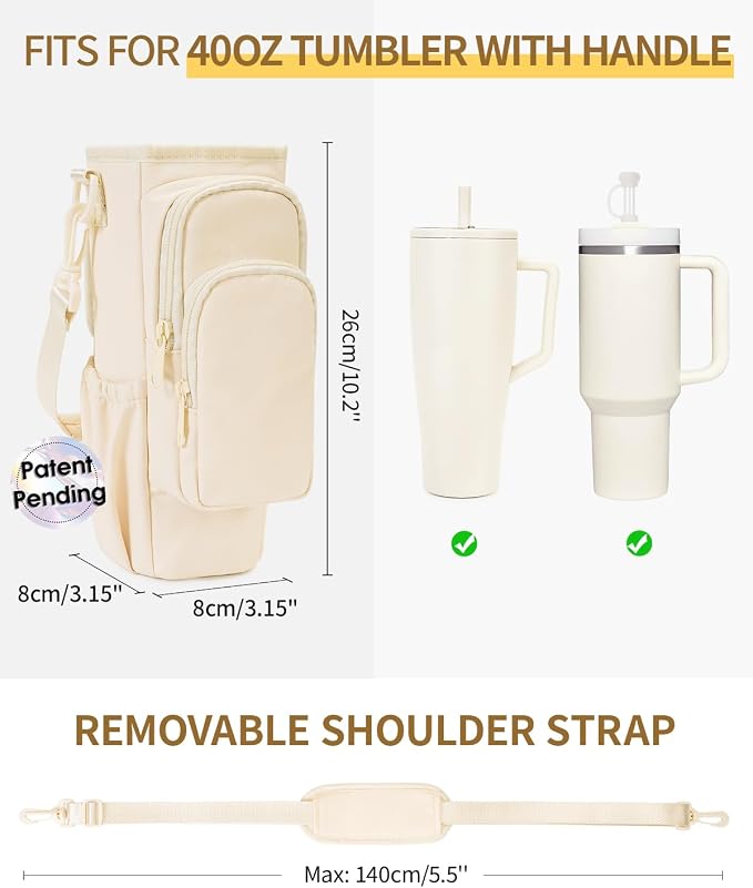 sportsnew 30/40oz Crossbody Water Bottle Holder Anti-Tip Tumbler Carrier | Lightweight Bottle Sling Fits Handled Tumbler w/ Phone Pocket, Adjustable Strap, Insulated Lining, Hands-free for Hiking Gym