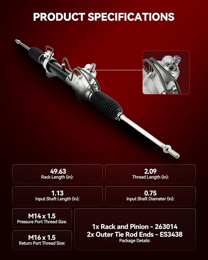Torchbeam Hydraulic Steering Rack & Pinion Kit Fit for 2004-2008 Maxima, 2002-2004 Altima 3.5L, with Outer Tie Rod Ends, Replaces OEM 26-3014