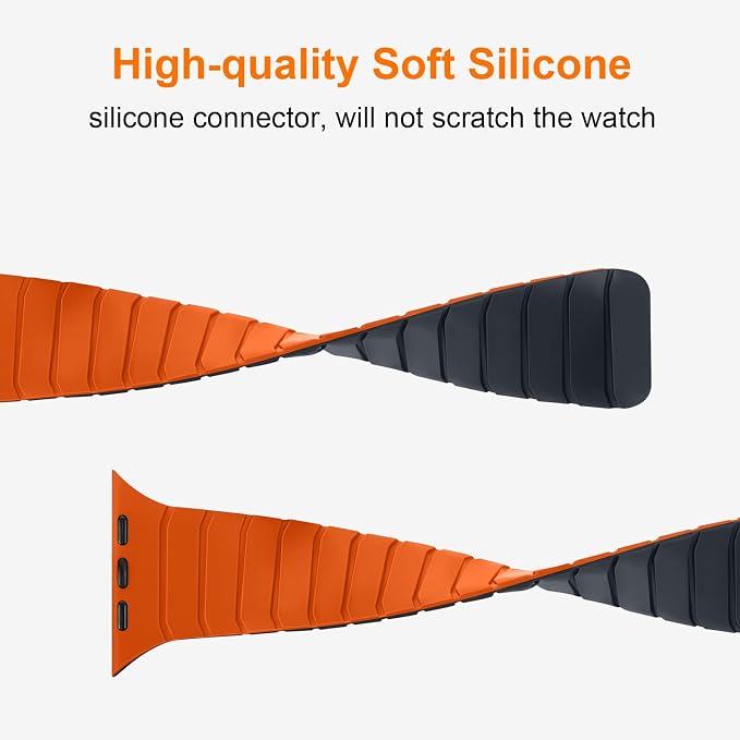 Tasikar Magnetic Bands Compatible with Apple Watch 49mm 46mm 45mm 44mm 42mm Soft Silicone Replacement Loop Wristband for iWatch Ultra 3 2 1 SE Series 11 10 9 8 7 6 5 4 3, Orange-Midnight