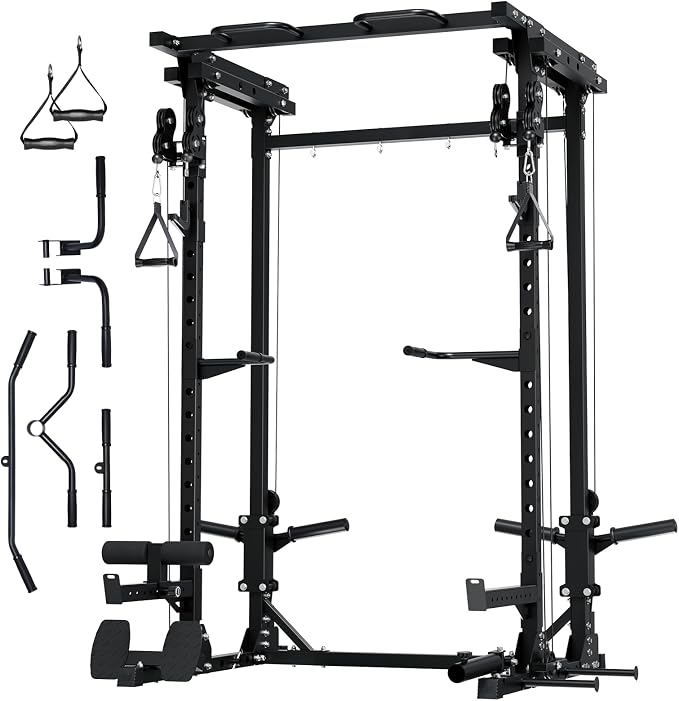 MAJOR FITNESS Drone3 Power Rack, 2500lbs Multi-Function Home Gym Squat Rack with Dual Pulley System, Pull-Up Bar & J-Hooks, Heavy-Duty Steel Frame for Maximum Stability & Strength Training