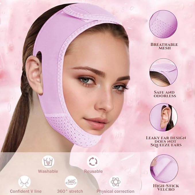 ROWMATE V Line Lifting Mask Chin strap for sleeping, V Line Lifting Mask for Women,Jaw Exerciser，Medium,Purple