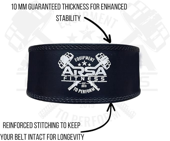 Arsa Fitness Weightlifting Adjustable Lever Belt for Men & Women Real Cow Hide Leather for Powerlifting Back Support Workout Deadlifts Squats 10MM Thickness 4" Width - Nighthawk