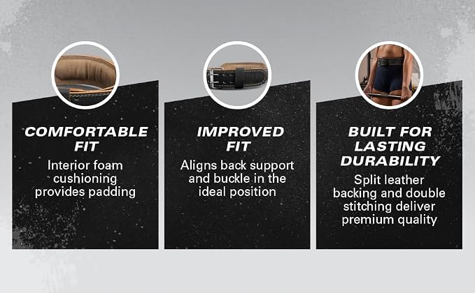 Harbinger Padded Leather Contoured Weightlifting Belt - 4" or 6” Width - Interior Suede Lining & Foam Cushioning - Heavy-Duty Dual Prong Steel Roller Buckle - for Lifting Support