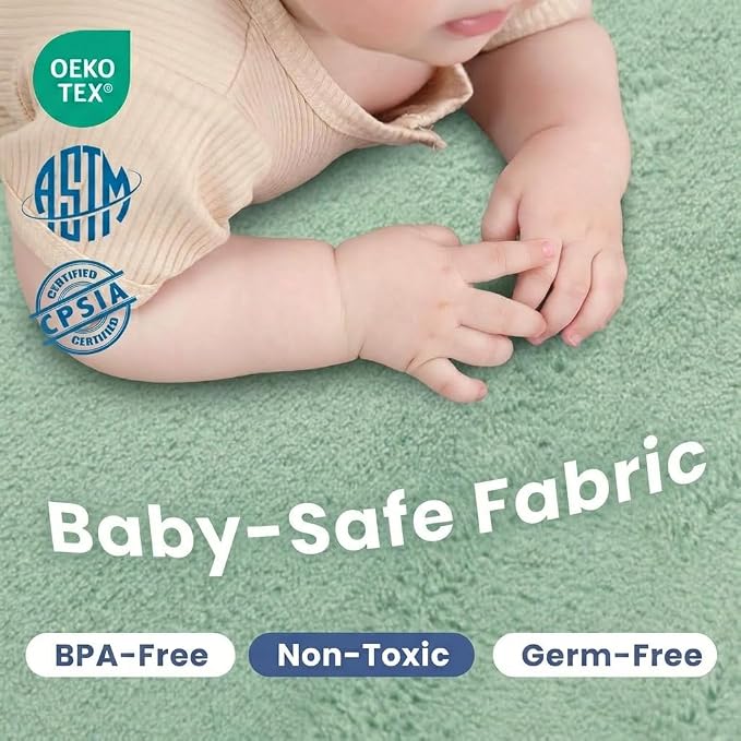 Huloo Sleep Ultra Soft Baby Play Mat for Floor,1.3" Thick Elasti-Foam 47x47 Play Mat for Playpen,Water-Repellent Coral Velvet for Tummy Time, Non-Slip Backing Safe for Toddlers & Infants(Sage Green)