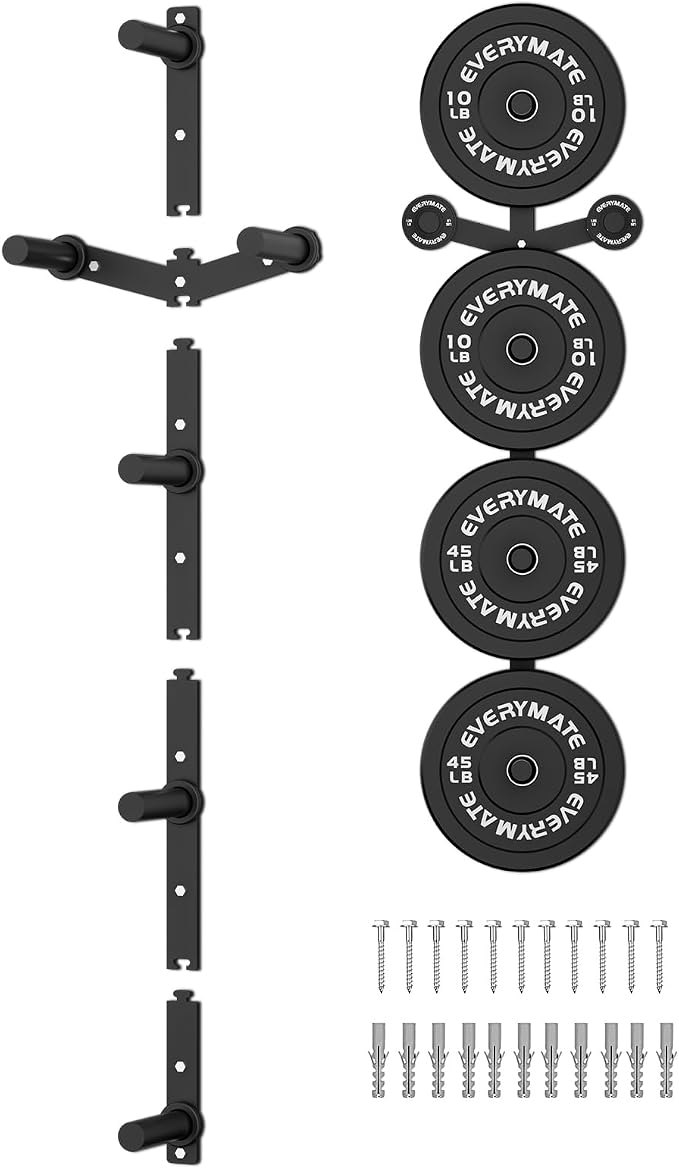 EVERYMATE Weight Plate Storage Rack, Olympic Weight Plate Holder, Bumper Plate Storage, Home Gym Organizer