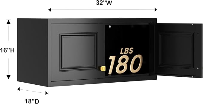 Polup 15" High Black Metal Wall Cabinet, Overhead Closet Storage Unit | Modular Steel Top Extension for 71" Armoire Wardrobe, 2 Doors, 180lbs Capacity Single Space, Mounting Hardware for Bedroom