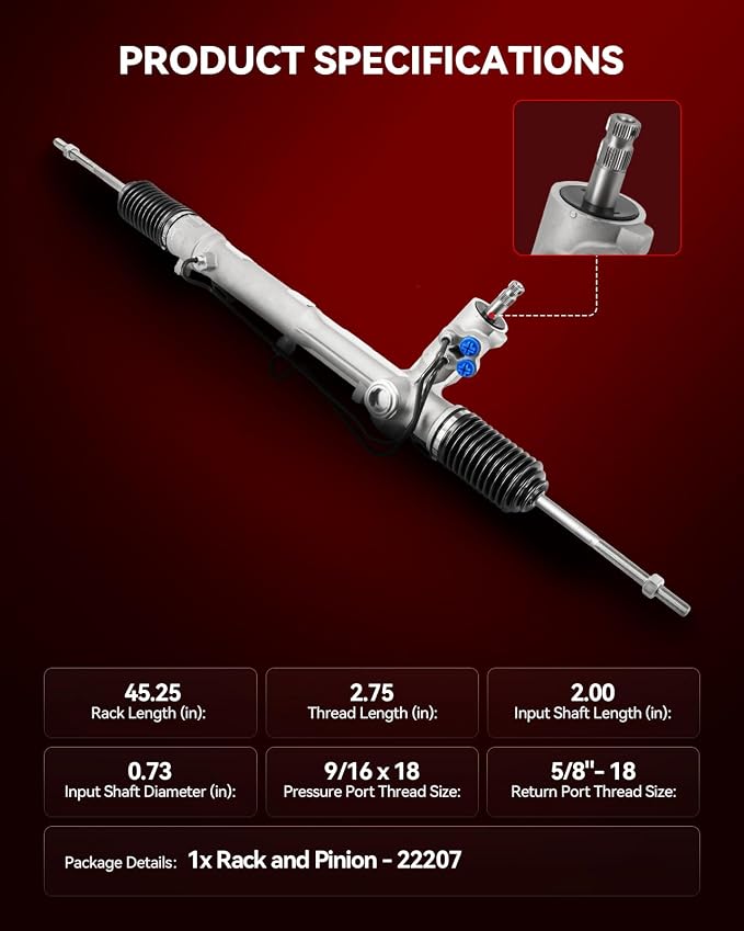 Torchbeam Power Steering Rack & Pinion Assembly Fit for Mustang, Thunderbird, LTD, Continental, Cougar, Mark VII, Marquis, Capri, Fairmont, Granada, Zephyr, Hydraulic System Steering, OEM 22-207