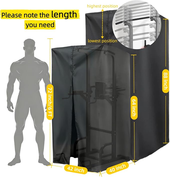 Pull Up Bar Station Cover for Power Tower,Pullup Dip Station Cover | 42x40x64,Waterproof Dustproof Heavy Duty Oxford Fabric Cover with Zipper,for Free Standing Pull Up Bar at Lowest Position